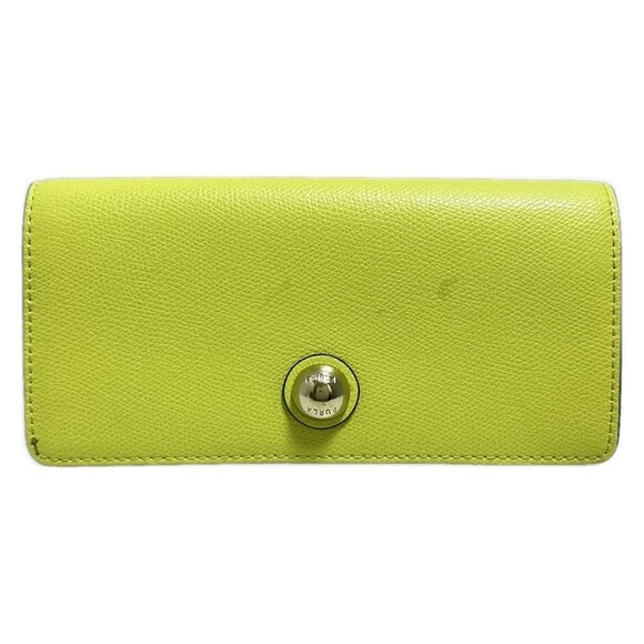 Auth FURLA - Yellow Green Leather Long Wallet - Picture 2 of 8